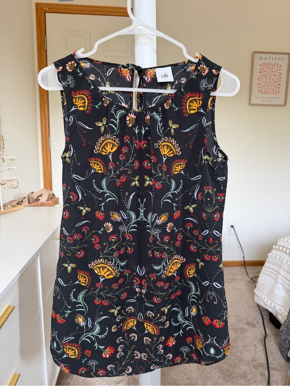CAbi Black Floral Sleeveless